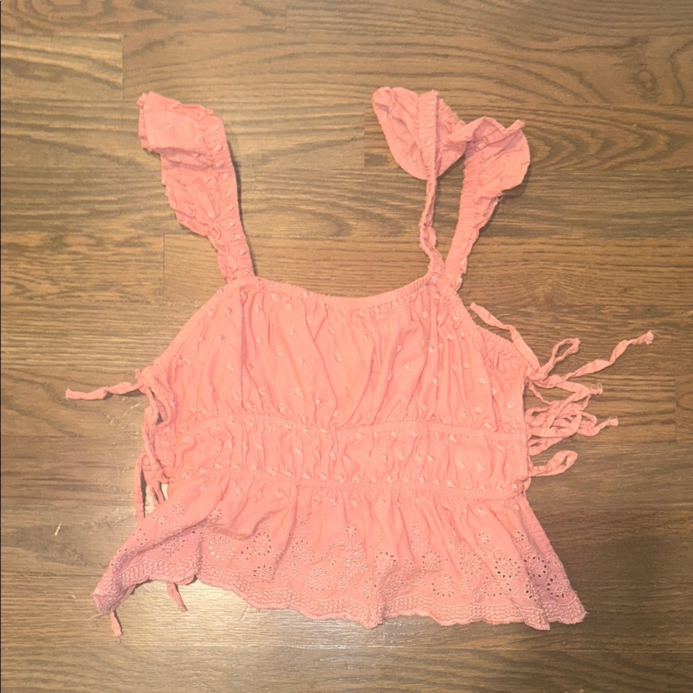 Forever 21 Coral Eyelet Ruffle Top